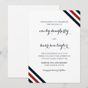 Convite Casamento Costeiro Náutico Stripes Vermelhas Azul 