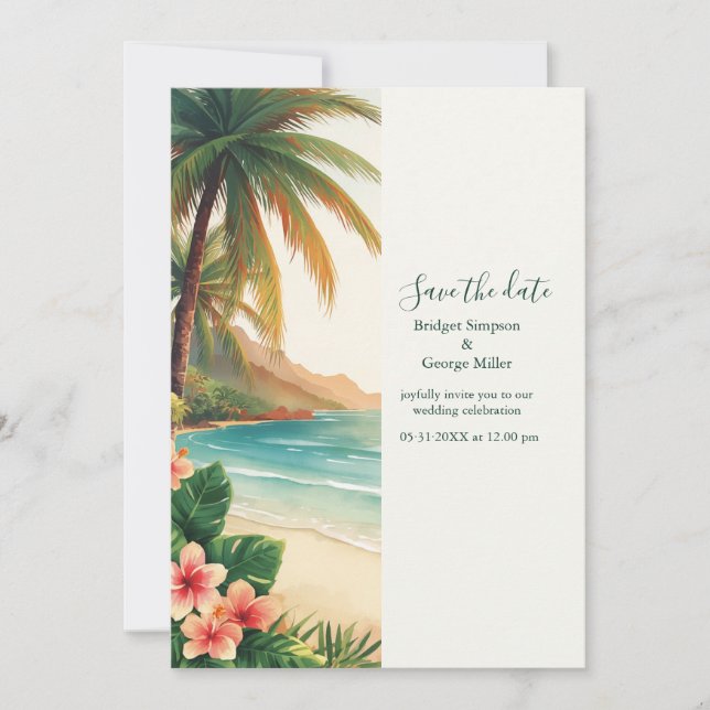 Convite casamento costeiro tropical havaiano aloha (Frente)