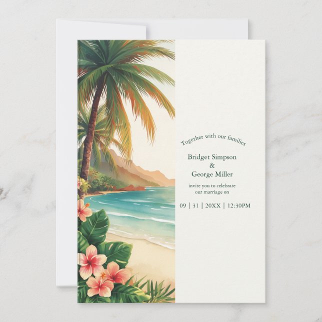 Convite casamento costeiro tropical havaiano aloha (Frente)
