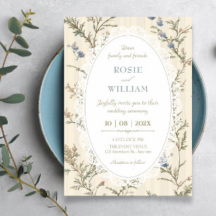 Convite Casamento cottagecore com flores silvestres vintag