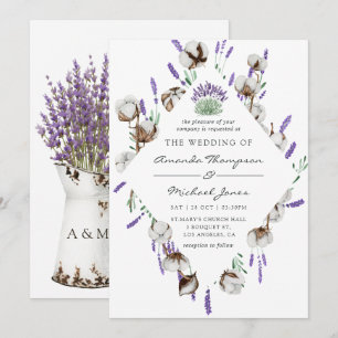 Convite Casamento Country Algodão Aquarela Lavanda