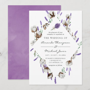 Convite Casamento Country Algodão Aquarela Lavanda