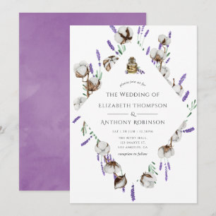 Convite Casamento Country Algodão Lavanda Aquarela