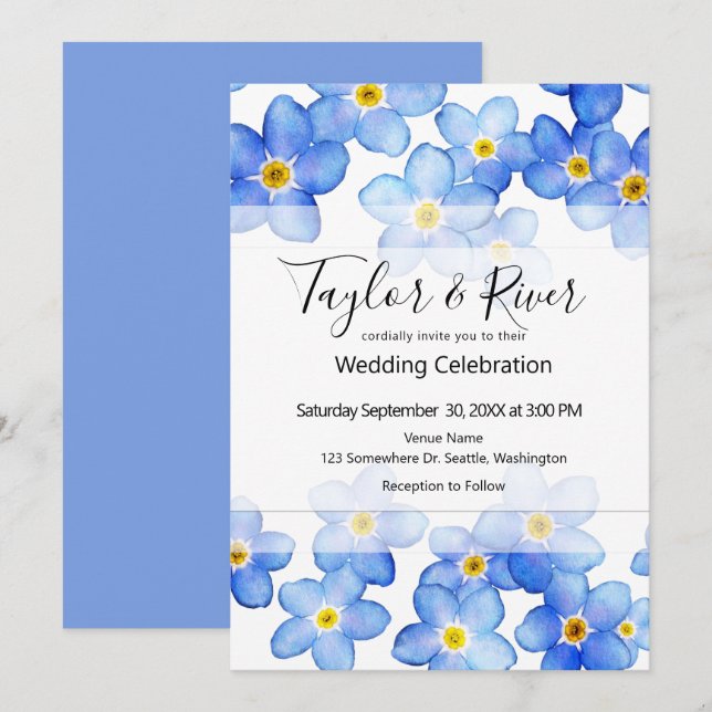 Convite Casamento Country Blue Forget-Me-Nots (Frente/Verso)