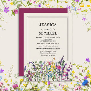 Convite Casamento Country com Aquarelas de Flores Silvestr