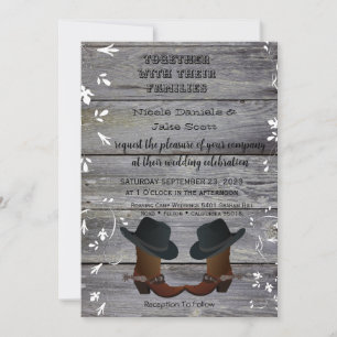 Convite Casamento Country com Chapéu Preto e Botas de Cowb