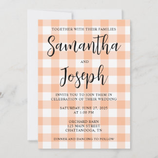 Convite Casamento Country com Ginga de Pêssego e Branco