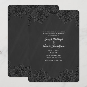 Convite Casamento Country com Quadro Negro Floral e Renda