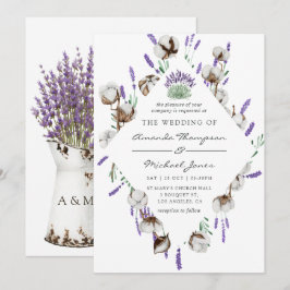 Convite Casamento Country de Algodão Lavanda em Aquarela