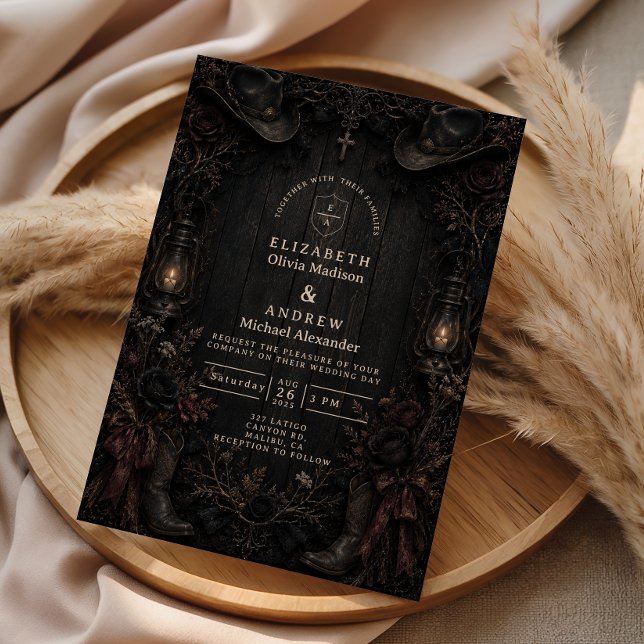 Convite Casamento Country Goth Sombrio (Criador carregado)