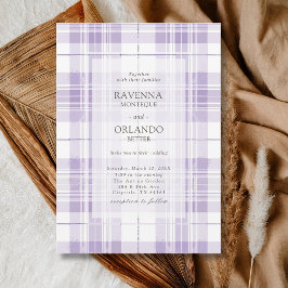 Convite Casamento Country Xadrez Roxo Ameixa Retro