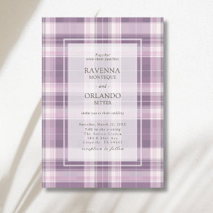 Convite Casamento Country Xadrez Roxo Ameixa Vintage