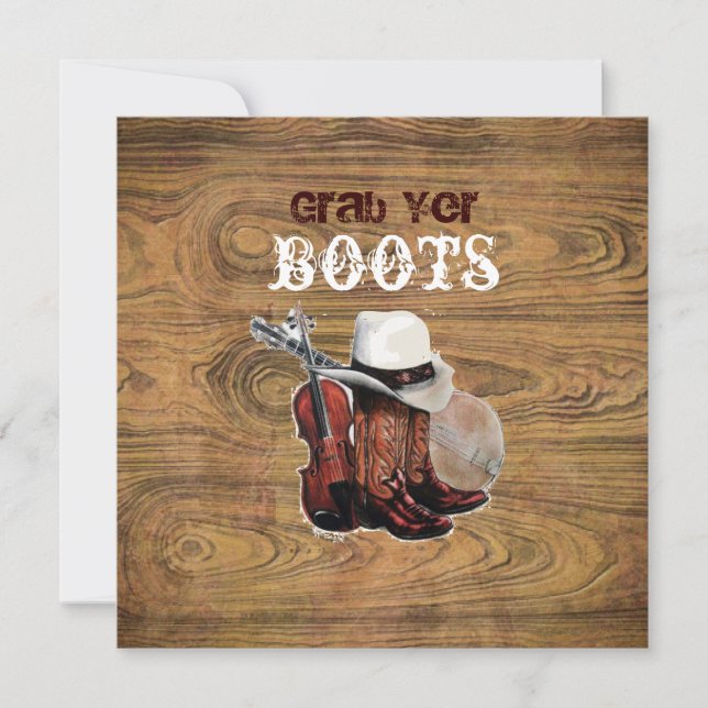 Convite Casamento cowboy de madeira de celeiro Rústico Paí (Frente)