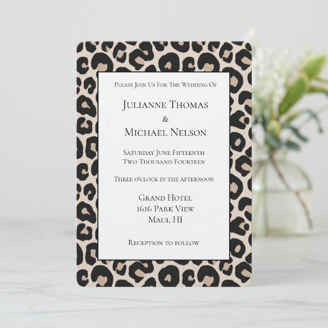 Convite Casamento Cream Gold Black Leopard (Em pé/Frente)