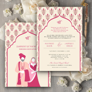 Convite Casamento Cream Rani Pink Punjabi Anand Karaj Sikh