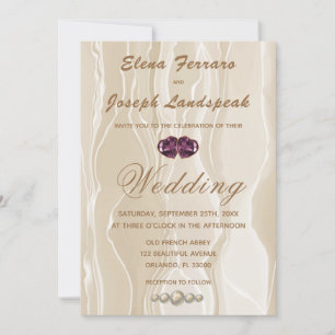 Convite Casamento Cream Silk & Heart Gems