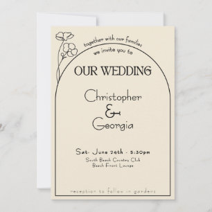 Convite Casamento Creme Arco de Arte de Linha Minimalista 