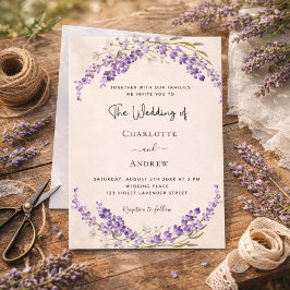 Convite Casamento creme champanhe flores de lavanda