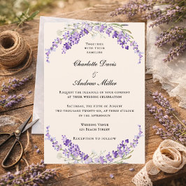 Convite Casamento creme champanhe flores de lavanda