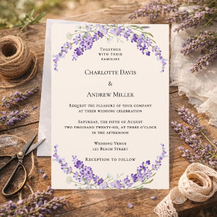 Convite Casamento creme champanhe flores de lavanda