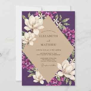 Convite Casamento Creme de Magnólia Ameixa