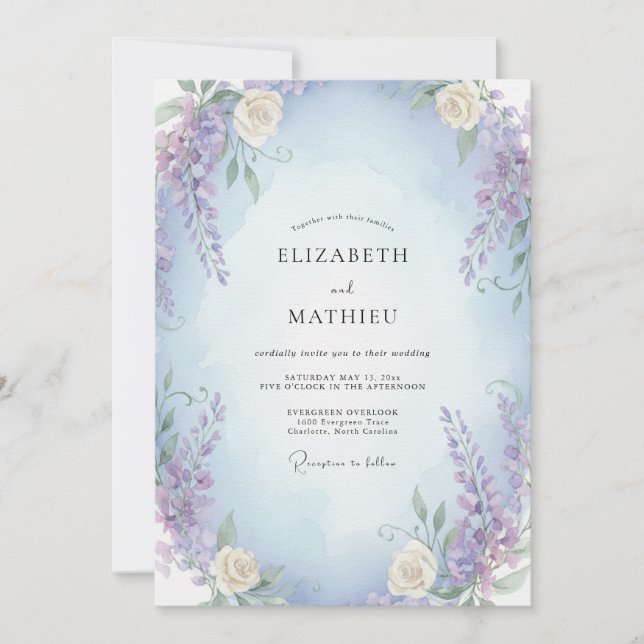 Convite Casamento Creme de Violeta Roxa (Frente)