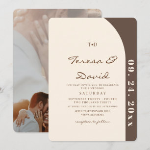 Convite Casamento Creme e Marrom Moderno e Minimalista