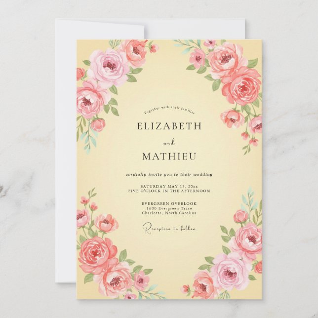 Convite Casamento Creme Flor de Rosa Empoeirada (Frente)