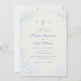 Convite Casamento Creme Floral Chinoiserie Azul