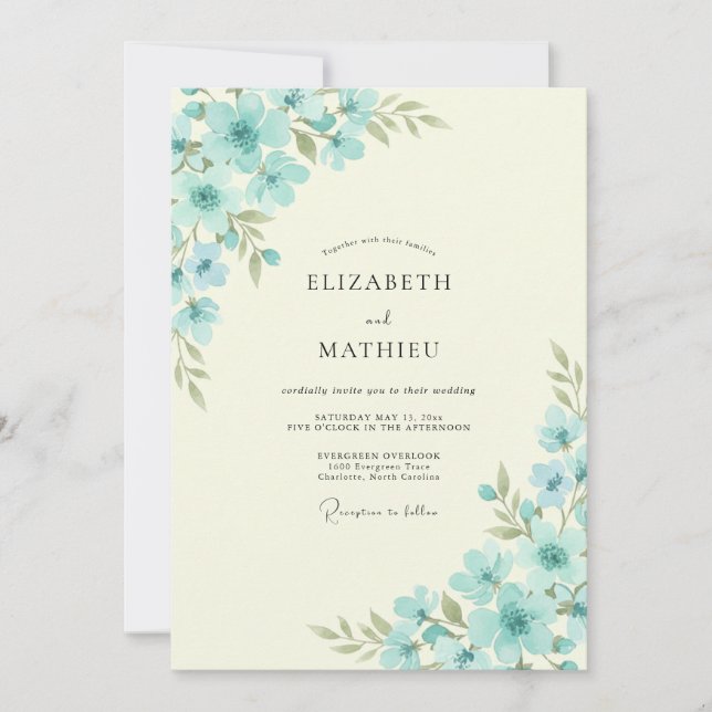 Convite Casamento Creme Papoula Aqua (Frente)