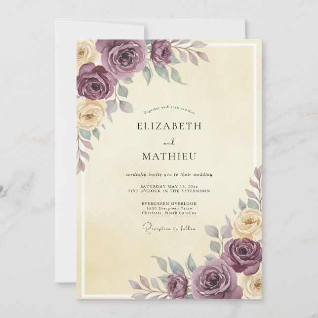 Convite Casamento Creme Rosa Malva (Frente)