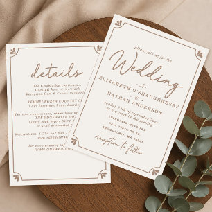 Convite Casamento Creme Simples Elegante Tudo-em-Um