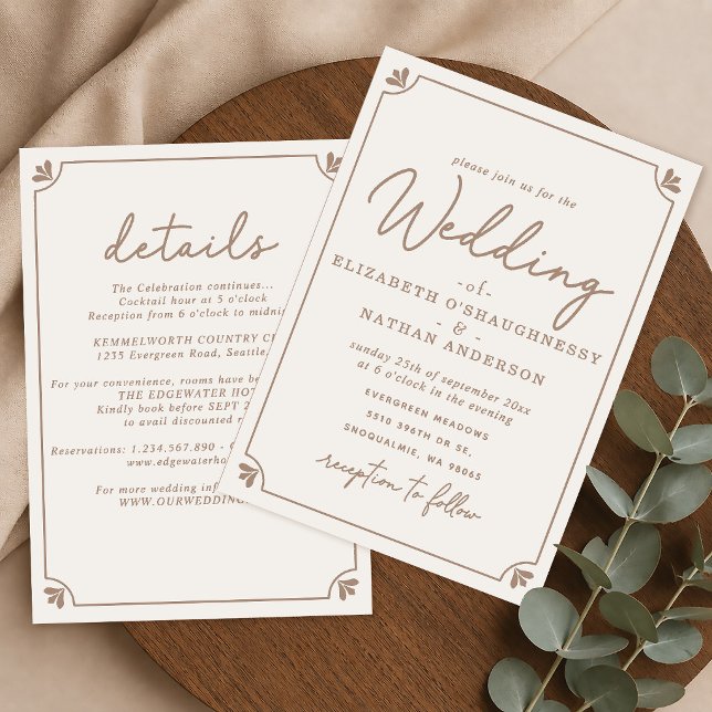 Convite Casamento Creme Simples Elegante Tudo-em-Um  (Criador carregado)