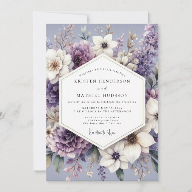 Convite Casamento Crepuscular Floral de Lavanda (Frente)