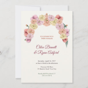 Convite Casamento Crescente de Primavera com Ranúnculo e T