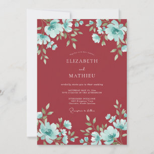 Convite Casamento Crimson Aqua Bloom