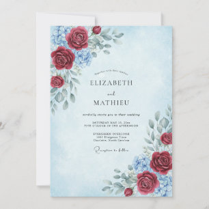 Convite Casamento Crimson Azure Bloom