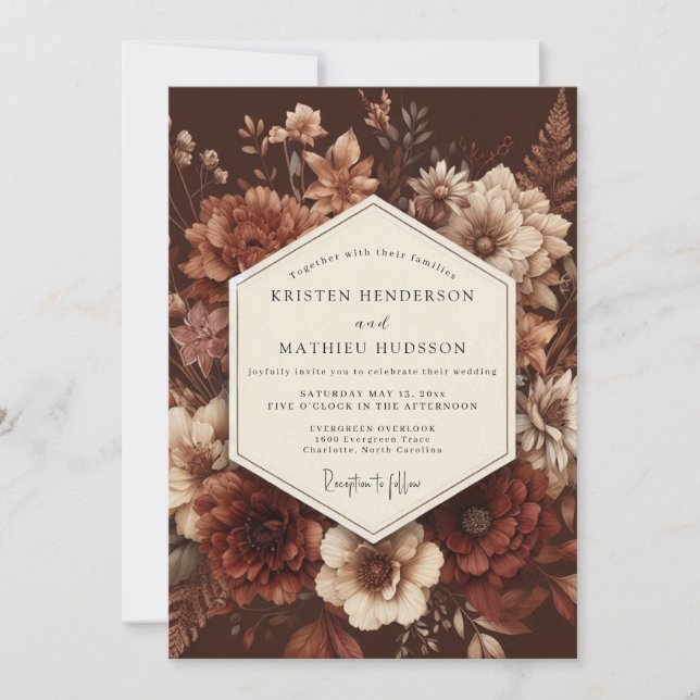 Convite Casamento Crimson Baroque Bloom (Frente)