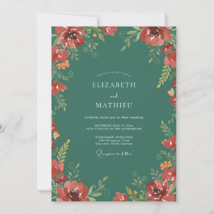 Convite Casamento Crimson Jade Wildflower