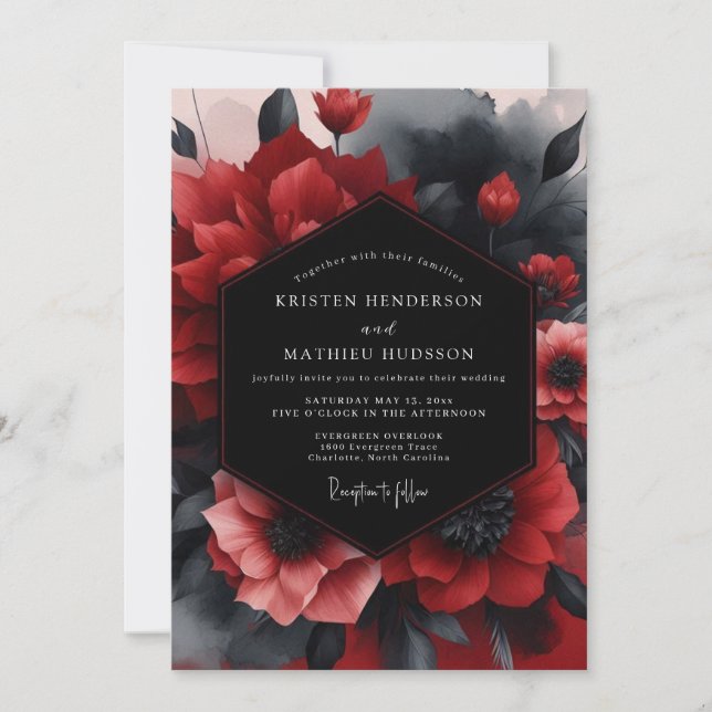 Convite Casamento Crimson Noir Bloom (Frente)