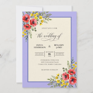 Convite Casamento Crimson Poppy Periwinkle