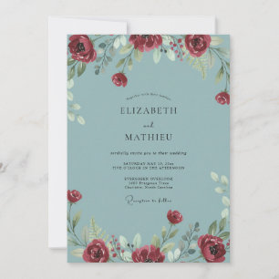 Convite Casamento Crimson Slate Ranunculus Poeira Eucalipt