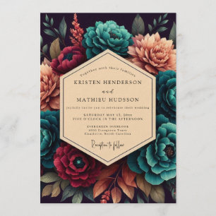 Convite Casamento Crimson & Teal Opulent Bloom