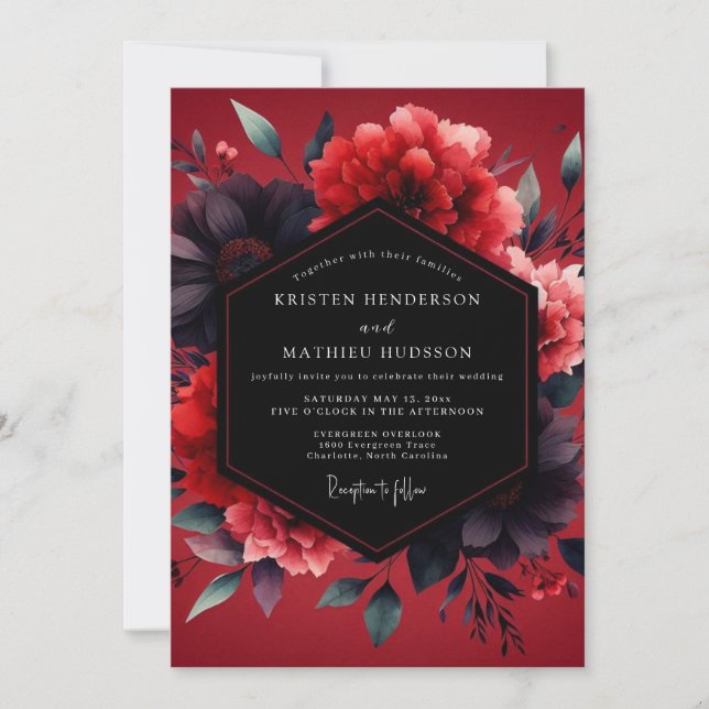 Convite Casamento Crimson Vesperal Bloom (Frente)