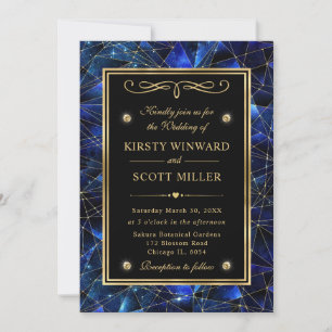 Convite Casamento Cristal Galáxia Meia-Noite Azul e Dourad