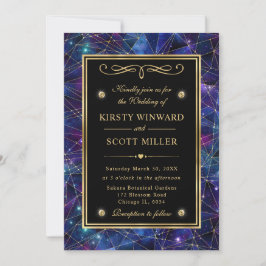 Convite Casamento Cristal Galáxia Meia-Noite Dourado e Rox