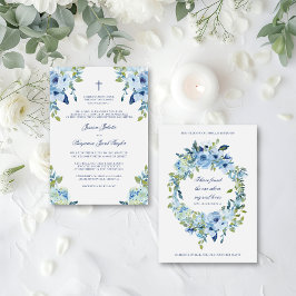 Convite Casamento Cristão Azul-Dusty Floral Elegante