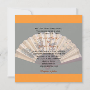 Convite Casamento cristão de bambu e fã de seda