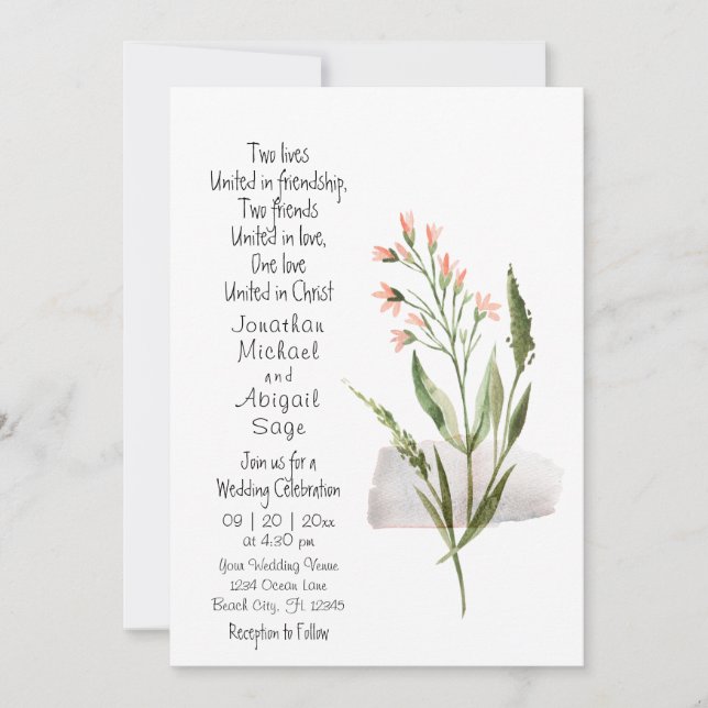 Convite Casamento Cristão de Flores Bonito Simples (Frente)