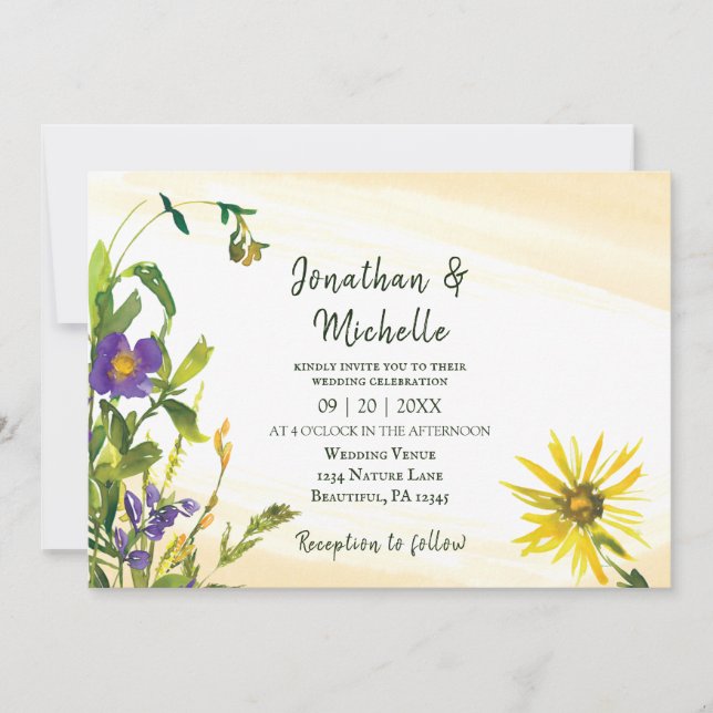 Convite Casamento Cristão de Flores Selvagens Russas Amare (Frente)